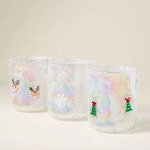 ❤️ NWT Anthropologie Festive Holiday Icon Juice Glasses | Set of 3